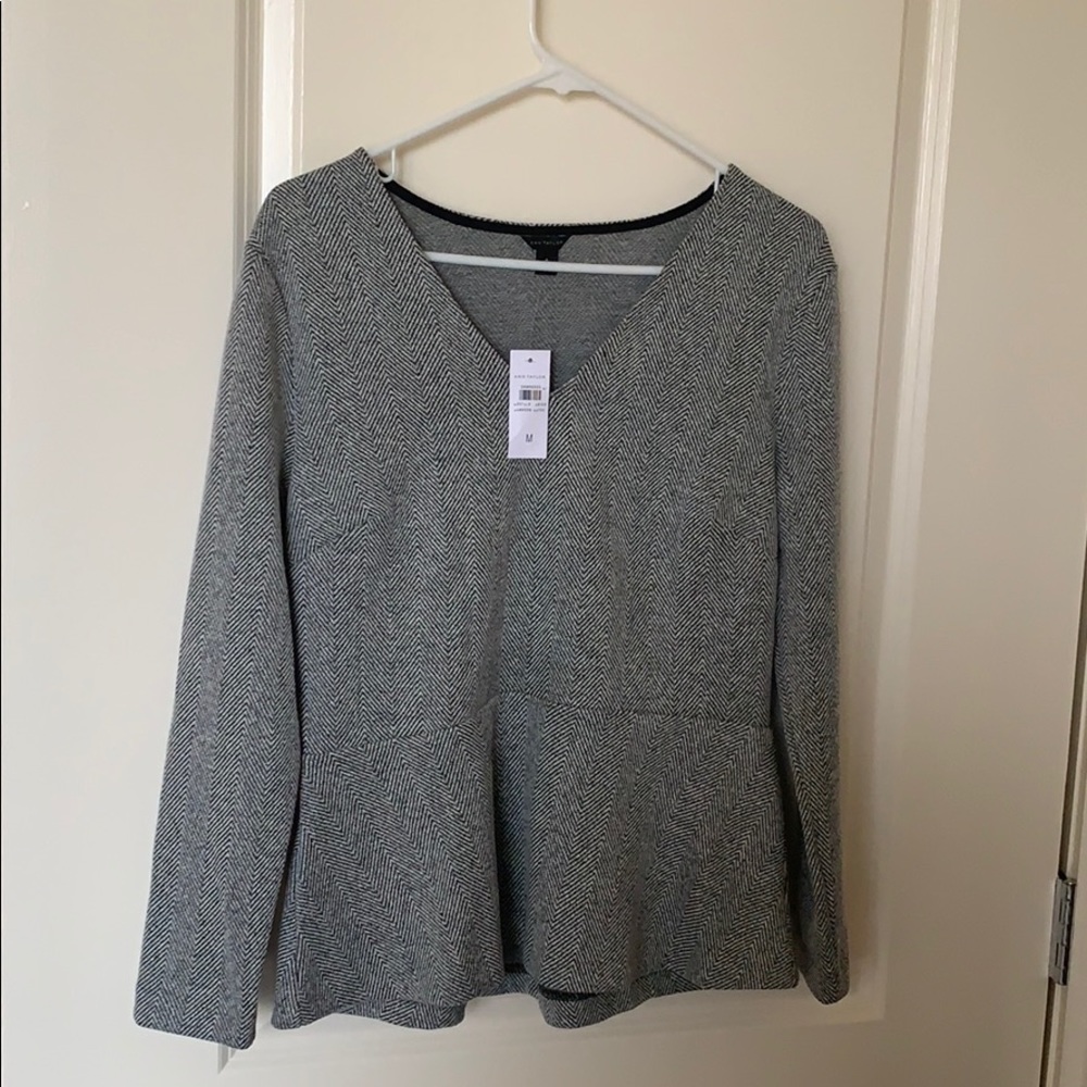 Ann Taylor Herringbone V-Neck Peplum Top